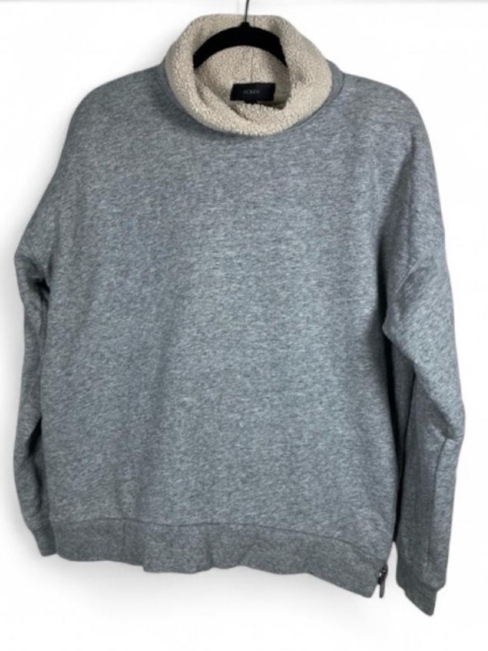 J. Crew Heather Gray Sweatshirt Faux Shearling Interior Bodice Sz Med Scandi